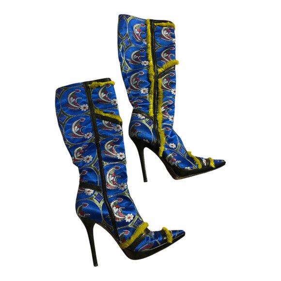 Casadei Italian Suede Leather Patchwork Fur Lined  Heeled Stiletto Boots - Picture 2 of 12